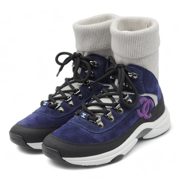 Chanel CC Hi-Top Sock Sneakers 39 (9 US) $1525 NWB - Picture 2 of 9